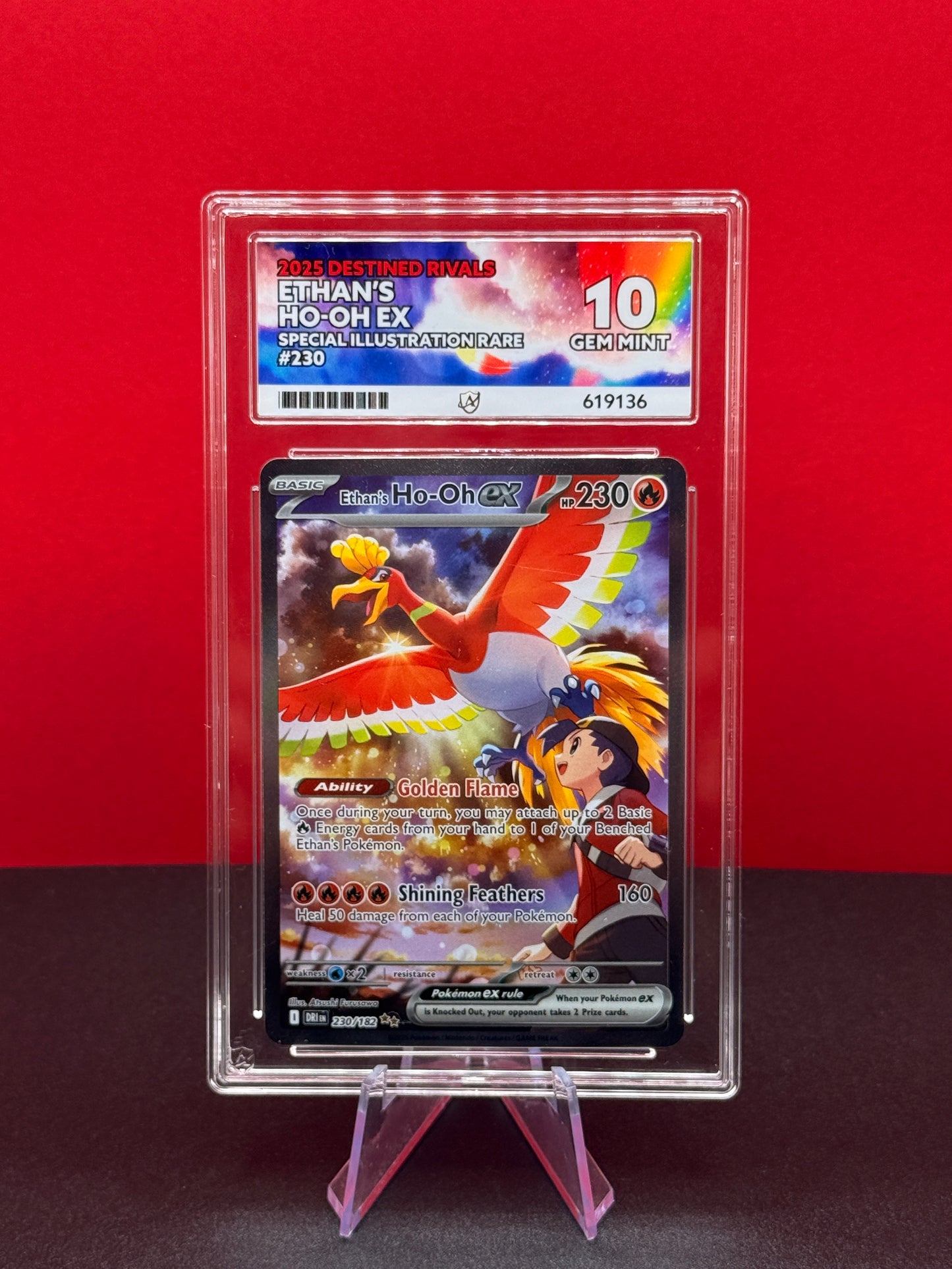 Pokémon TCG: S&V Destined Rivals: Ethan's Ho-Oh Ex 230/182 ACE GEM MINT 10 (Special Illustration Rare)